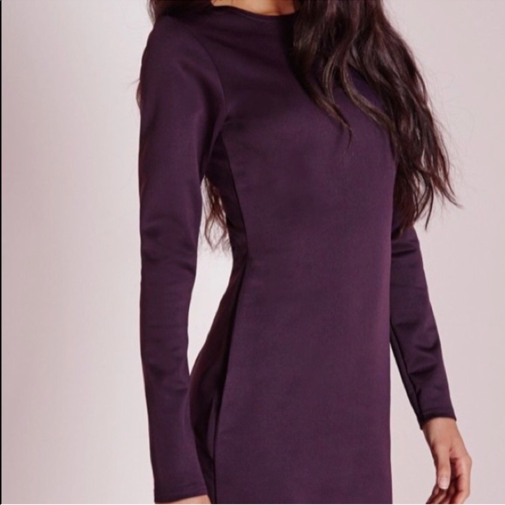Bodycon Plum Long sleeve dress laser cut trim